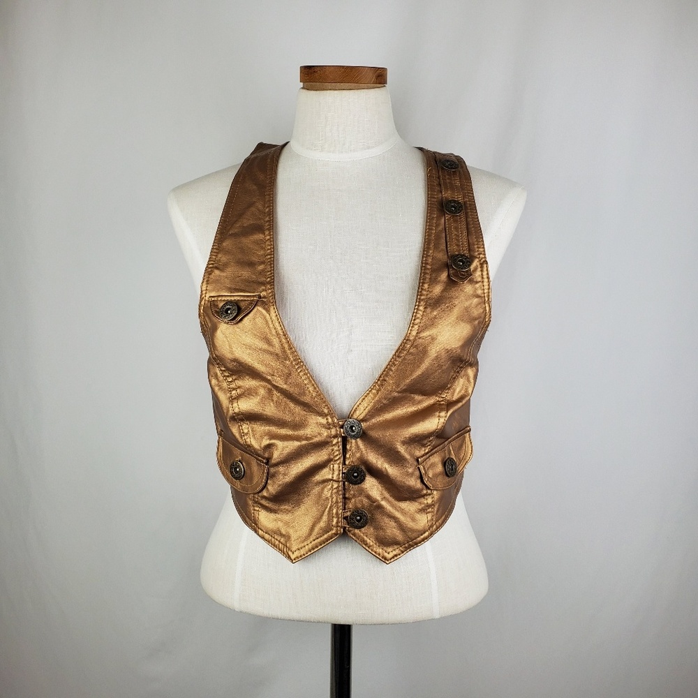 Dots Lined Gold Vegan Leather Adjustable Demi Vest